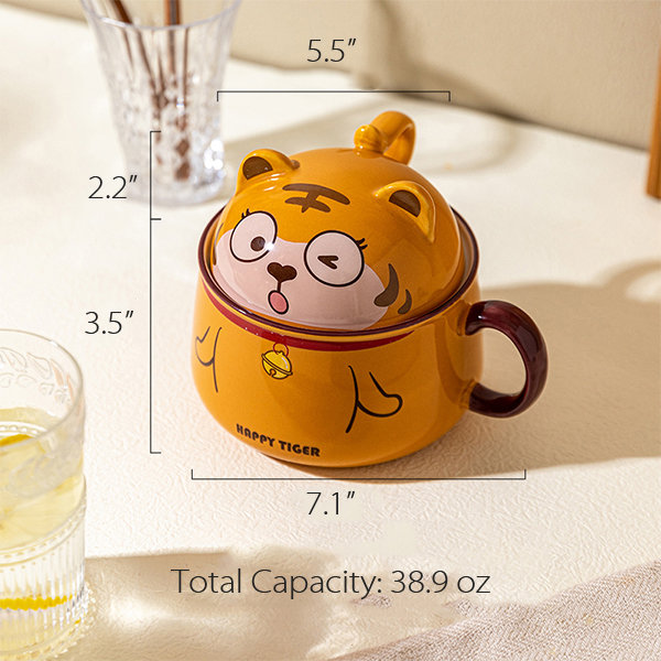 Cartoon Animal Ceramic Bowl with Glass Lid - Perfect for Kids