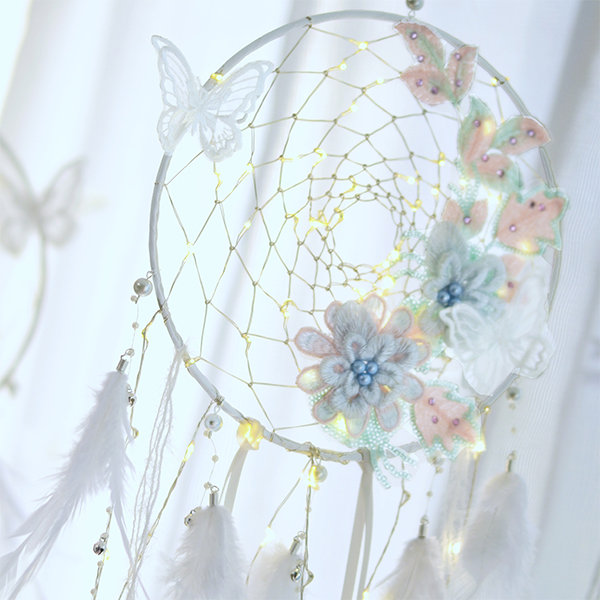 Pretty Flower Butterfly Dream Catcher - Handmade - Light Up Dream