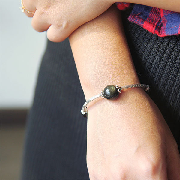 Stylish Black Obsidian Bracelet - 925 Silver - 3 Sizes Available