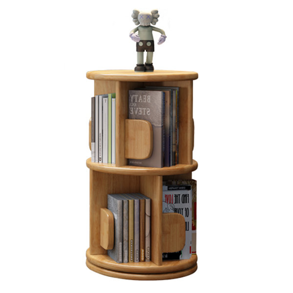 Solid Wood Rotating Bookshelf 360 Degrees Movable Small Bookcase