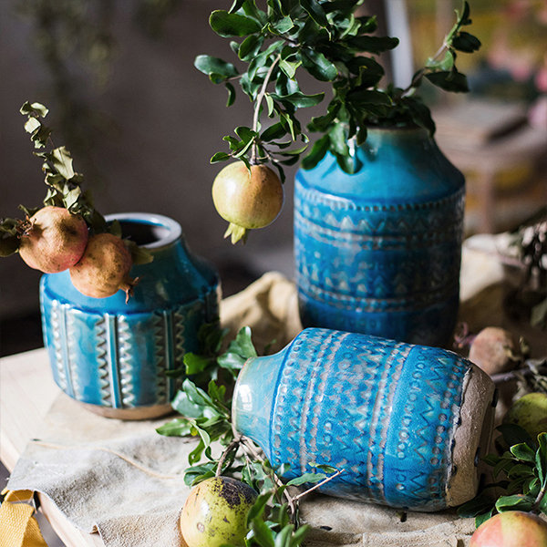 Decorative Rustic Blue Vase - 3 Sizes - Great For Displays