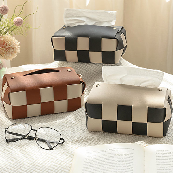 Nordic-Inspired Tissue Box Cover - PU Leather - Red - Black - 4 Colors -  ApolloBox
