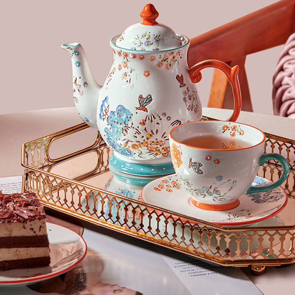 Painted Tea Set - Bone China - Safe For Dishwasher