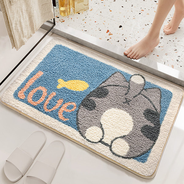 Cute Cat Rug - Synthetic Fiber - White - Orange from Apollo Box