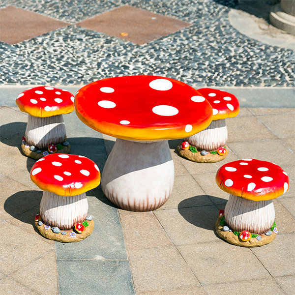 Red Double Sided Chunky Wooden Mushrooms (Set Of 3)