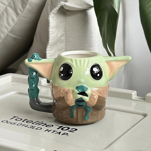 An Adorable 3D Baby Yoda Head Ceramic Mug