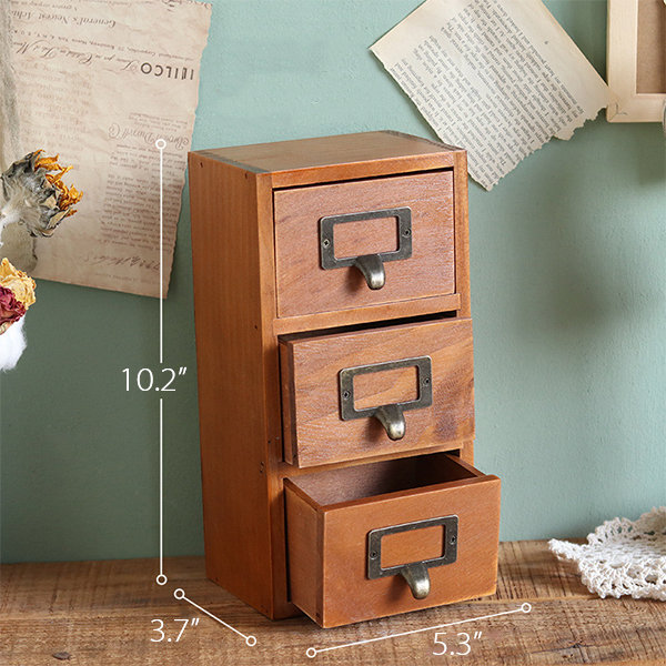 Stackable Vintage Wood 4 Drawer Desktop Wood Cabinet Organizer Box