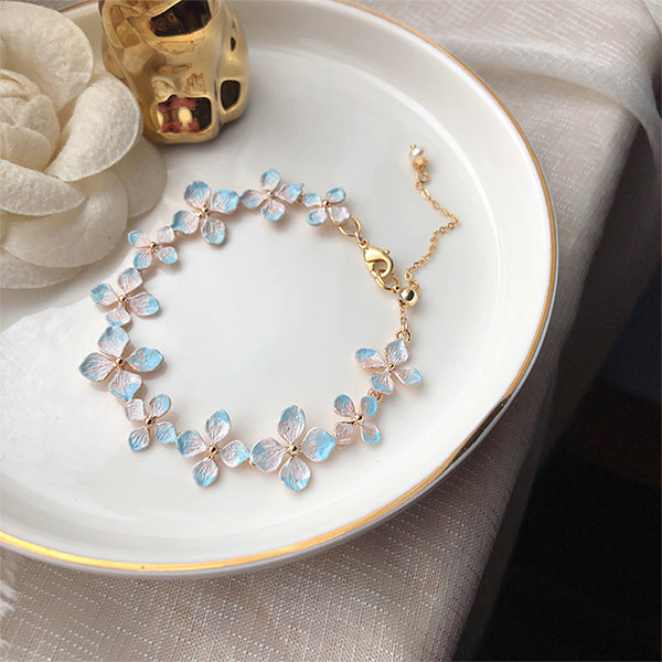 Sky Blue Flower Bracelet Beads Forget-me-not Daisy Bracelet 