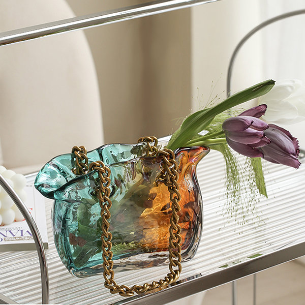 Stylish Bag Inspired Vase - Gradient Colors Scheme - Glass