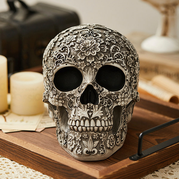 Carved Skull Decor - Resin - Black - Yellow from Apollo Box