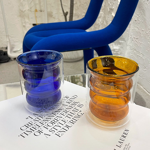 Double Wall Glass - High Borosilicate Glass - Insulated - Amber - Blue