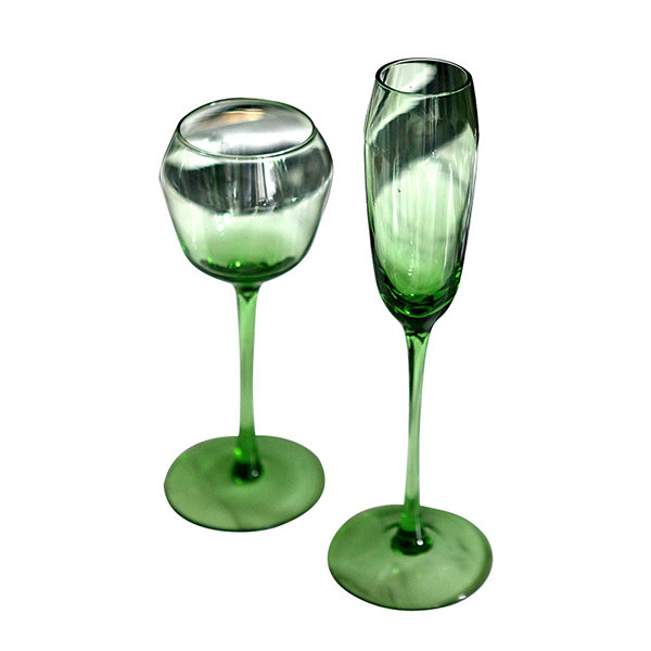 6 Alsatian wine glasses with green stems