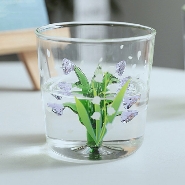 Lily of the Valley Glass Cup - Pink - White - Three-dimensional Design -  ApolloBox