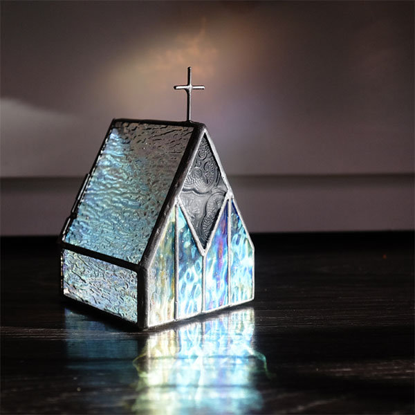 Vintage Handcrafted Stained Glass Church Candle newest Box Light Up BEAUTIFUL!