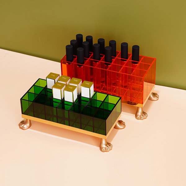 Cat Feet Lipstick Storage Box - Acrylic - Green - Orange