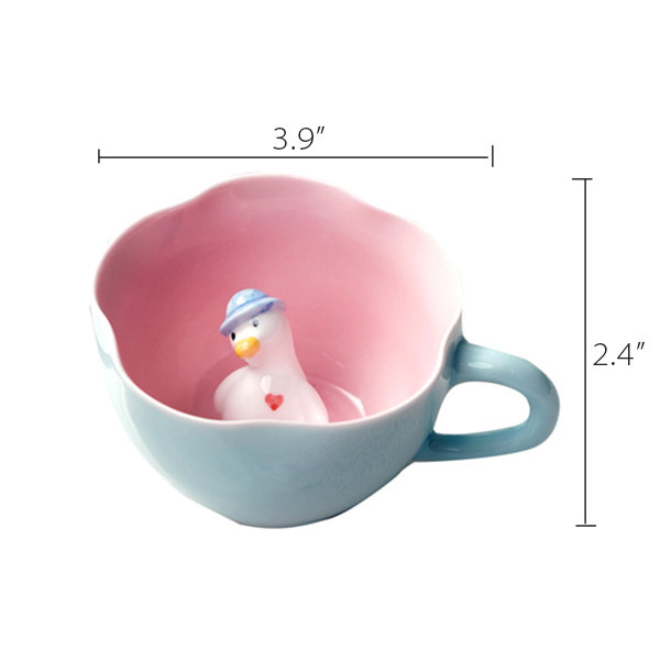 1 Piece Cute Glass Cup with Duck Duckling Prints 390ml Stackable