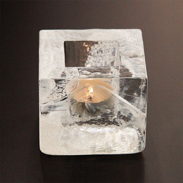 Modern Brick Candlestick - Glass - Imported From Sweden - Blue - White