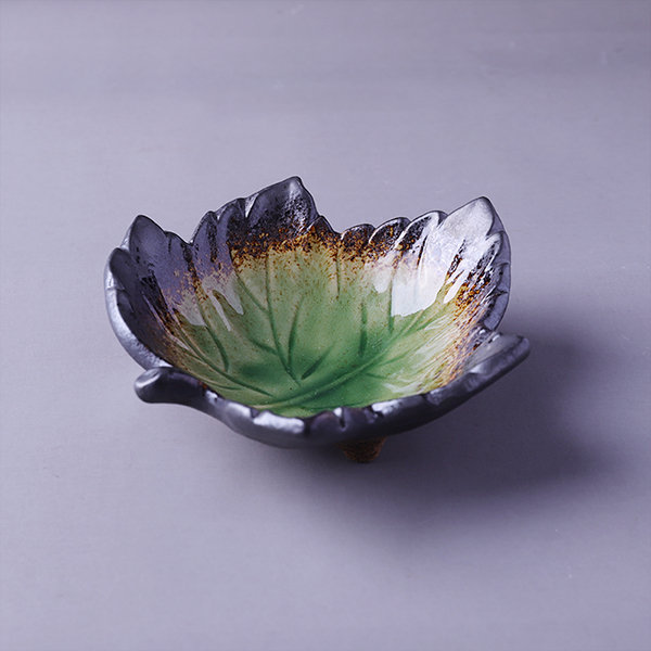 Vintage Leaf Shaped Bowl Ceramic Blue Green Apollobox 0173