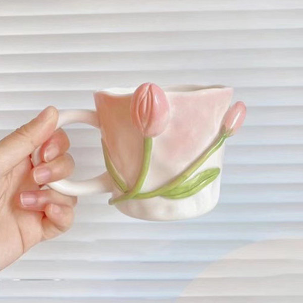 Floral Inspired Mug - Ceramic - Pink Tulip - Blue Tulip - 4 Patterns