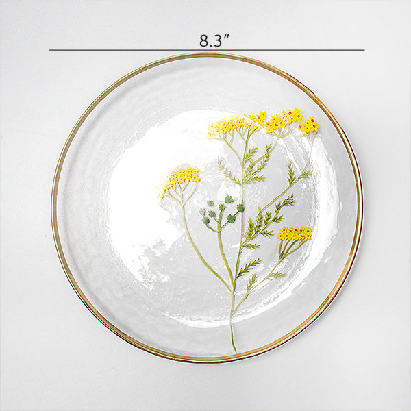 Hammered Glass Plate - Creative Floral Pattern - Exquisite Golden Brim