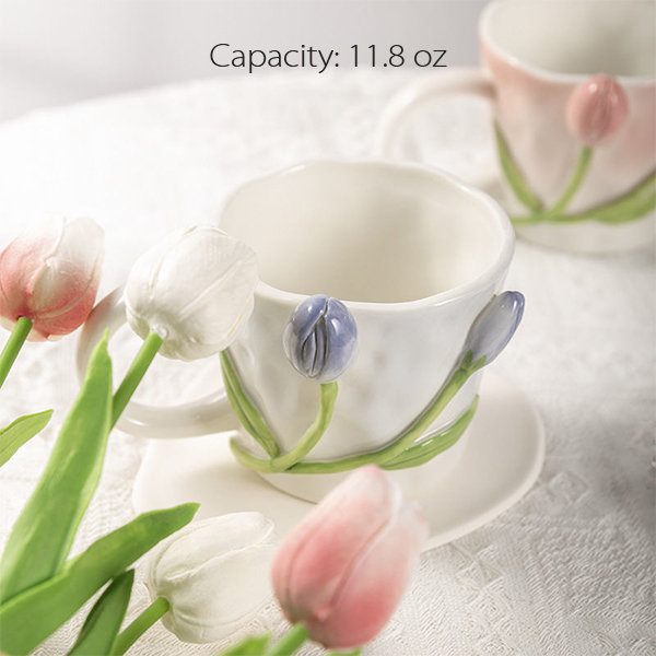 1pc Creative Cute Flower Shaped Ceramic Mug Mark Cup, Popular Gift Tulip Drinking  Cup