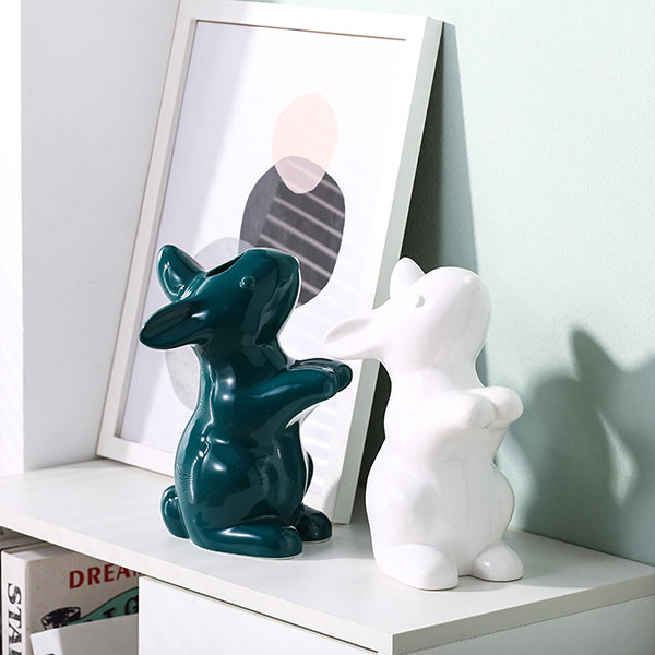 Cute Rabbit Ceramic Vase - White - Green from Apollo Box