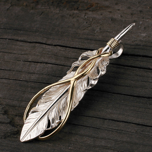 Sterling Silver Feather Pendant Copper Gold And Silver Apollobox