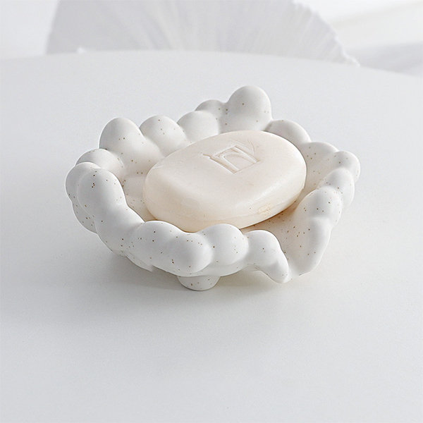 Ceramic Wheel Thrown Soap Dish in Speckled White perfect for soap bars  great drainage — Wild Bower Studio