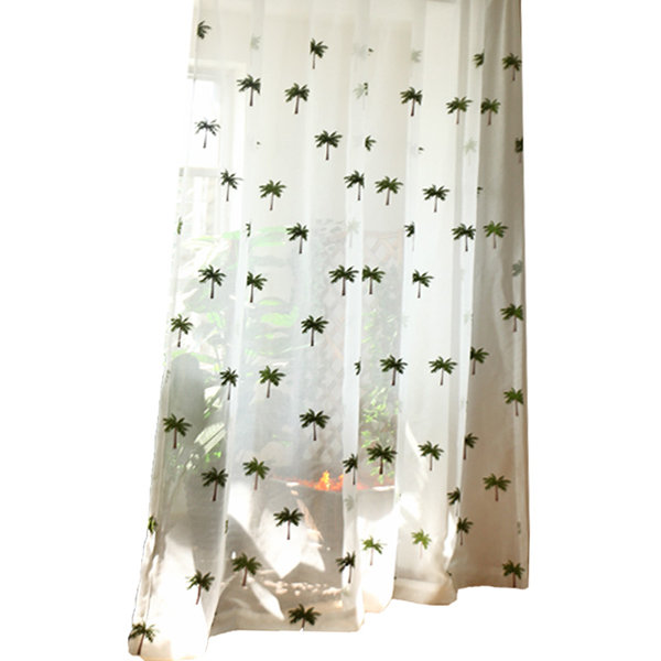 Coconut Tree Embroidered Curtains - Blended Fabric - 2 Pcs - 4 Sizes