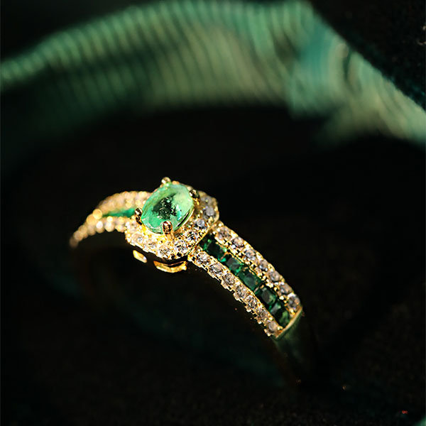 Emerald Ring - 925 Silver with Gold Plating - Zircon - ApolloBox