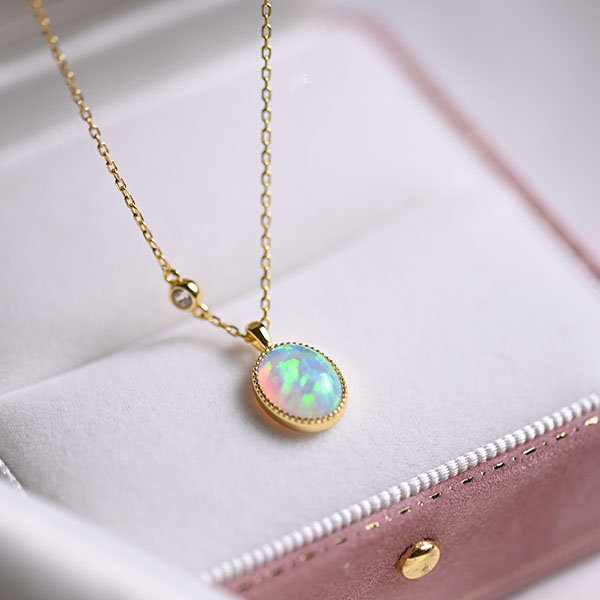 Vintage Inspired Opal Necklace - 925 Silver - Gold Plate