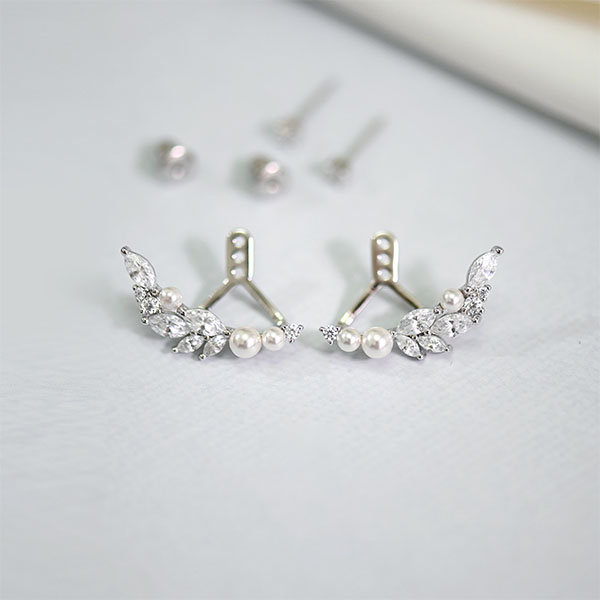 Feather Spiral Shape Earrings Full Diamond Zircon Earring Fashion Zirconia  Stud 925 Silver Pin Pearl Earrings - Walmart.com
