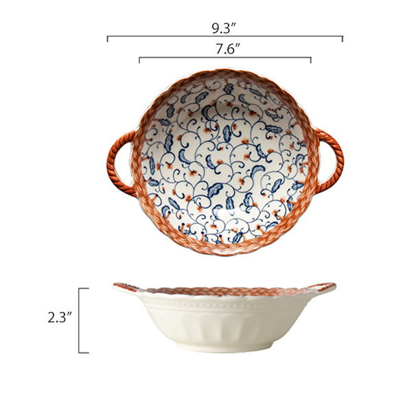 Floral Double-Eared Soup Bowls - Ceramic - Red - Green - 4 Colors from  Apollo Box