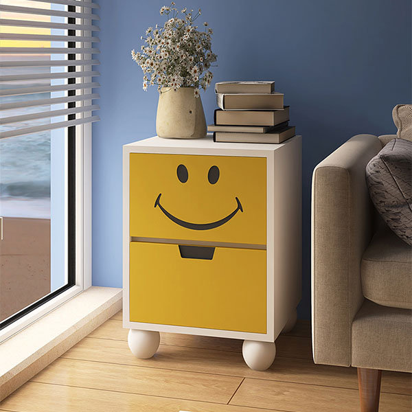 Smiley Side Table - Fiberboard - Rubber Wood - Glass Fiber- Gray - Green - Yellow