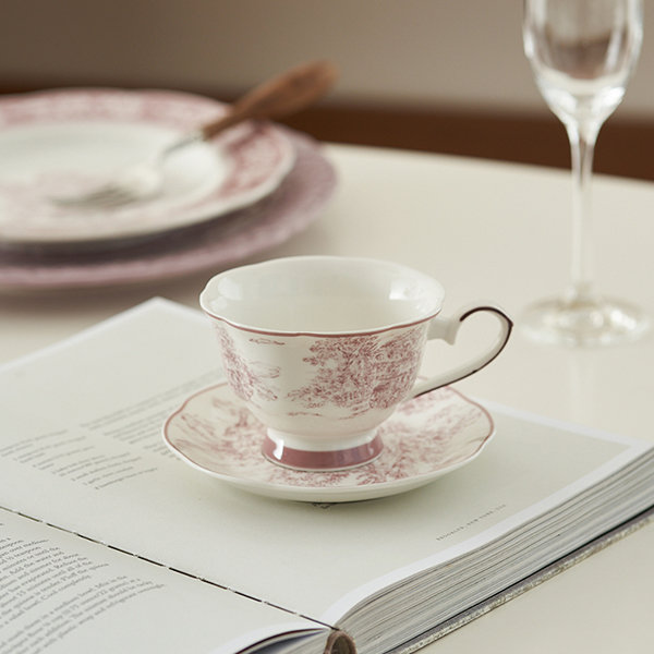 Vintage Tea Cup And Saucer Set - Ceramic - Gray from Apollo Box