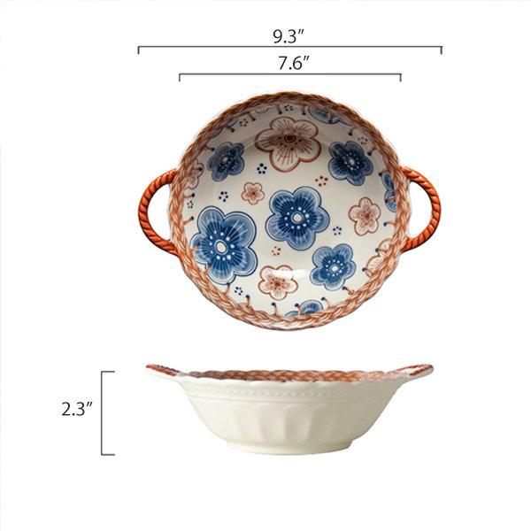 Floral Double-Eared Soup Bowls - Ceramic - Red - Green - 4 Colors from  Apollo Box