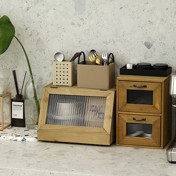 Desktop Storage Cabinet - Wood - Glass - 2 Drawers - Vintage from Apollo Box