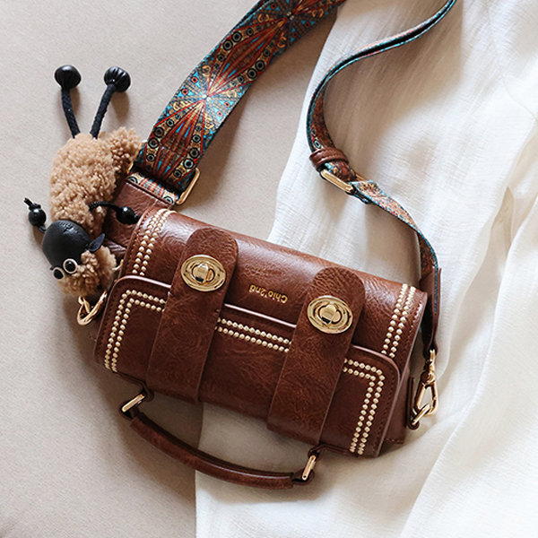 Vintage Messenger Bag - Faux Leather - Brown - ApolloBox