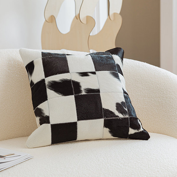 Checkerboard Throw Pillow - Leather - Black - Brown