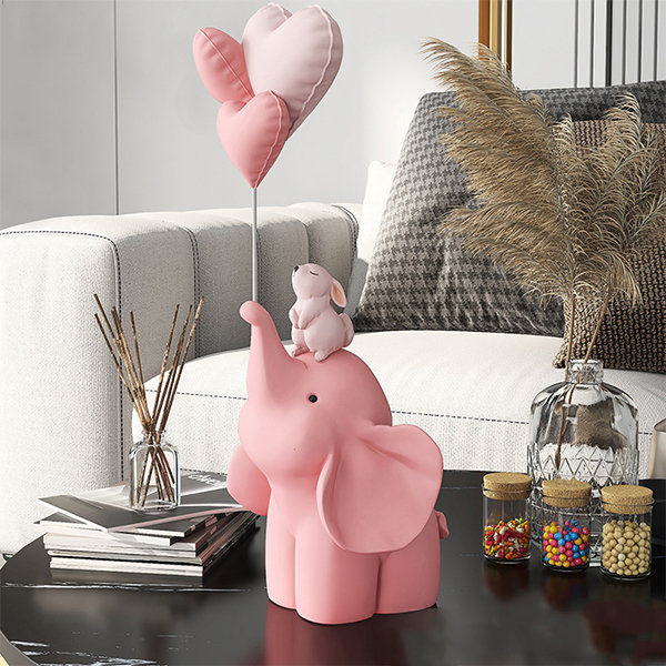 Elephant And Rabbit Home Decor - Fiberglass Resin - Pink - Beige - 3 Colors