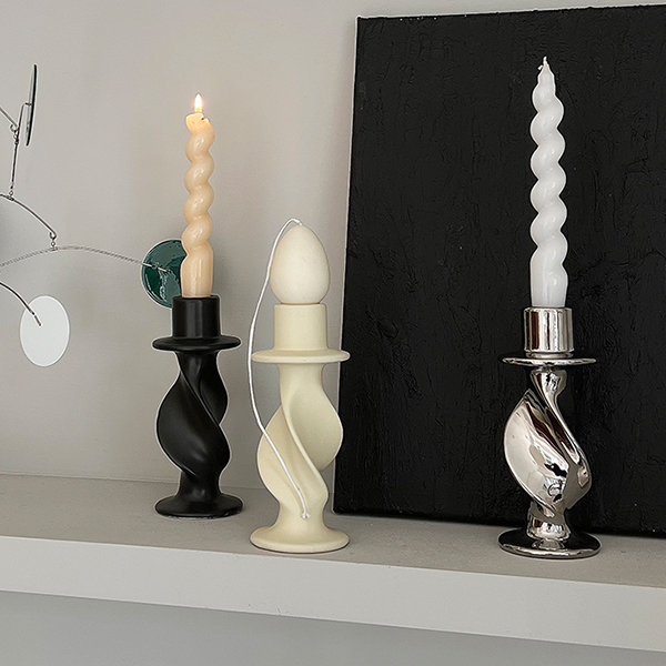 Twisted Candle Holder - Ceramic - White - Black - 3 Colors