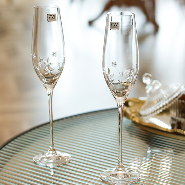 Champagne Glass Goblets - Starflower Pattern - 2 Glasses In A Set