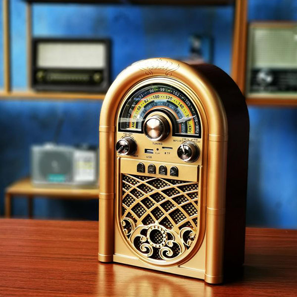 Retro Radio Bluetooth Speaker - ABS - Gold - Black - ApolloBox