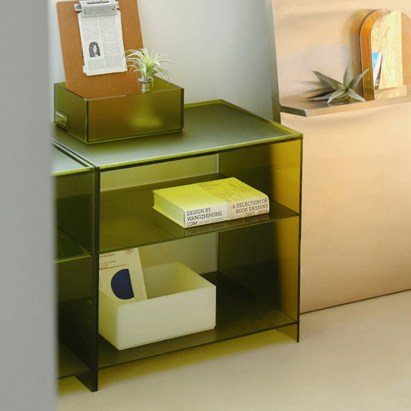 Modern 2-Tier Acrylic Storage Shelf Yellow Storage Rack with Open