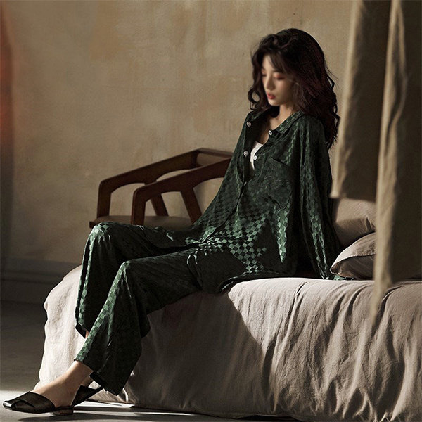 Green Silk Pajamas - Retro Patterns - For Men and Women - ApolloBox