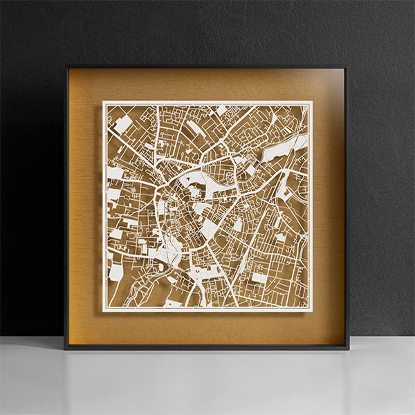 Cambridge Oxford Liverpool Paper Cutting Map - Hanging Painting - Black - White - Golden - Acrylic