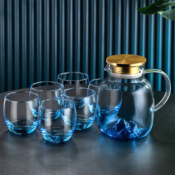 Glass Water Pot Cups Kit Juice Jar Pitcher Glass Water Jug Set