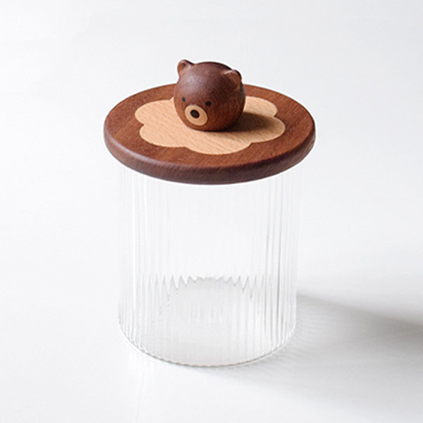 Cute Bear Storage Jar - Wooden Lid With a Unique Bear Figurine As Handle -  ApolloBox