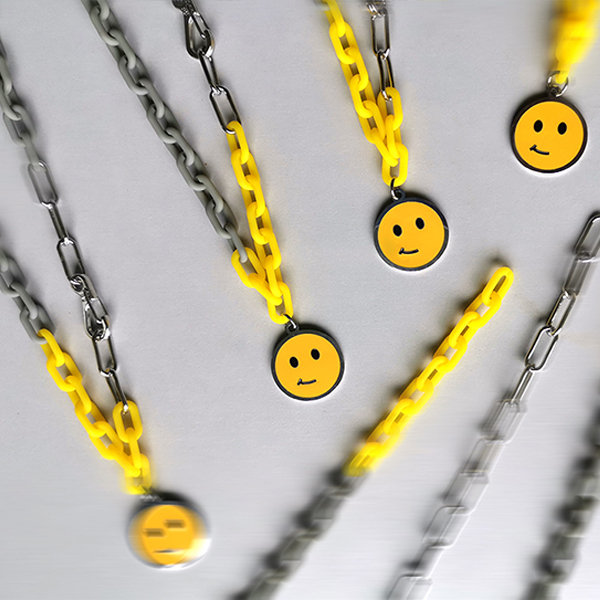 Smiley Emoji Necklace - Stainless Steel - Resin