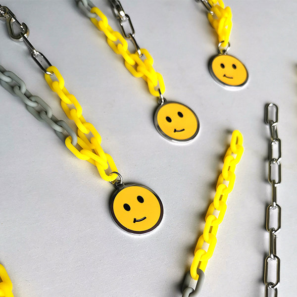 Smiley Emoji Necklace - Stainless Steel - Resin
